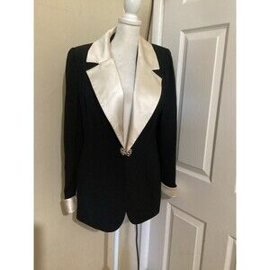 Sunny Choi Black Cream Womens Tuxedo Blazer Jewel Button 10
